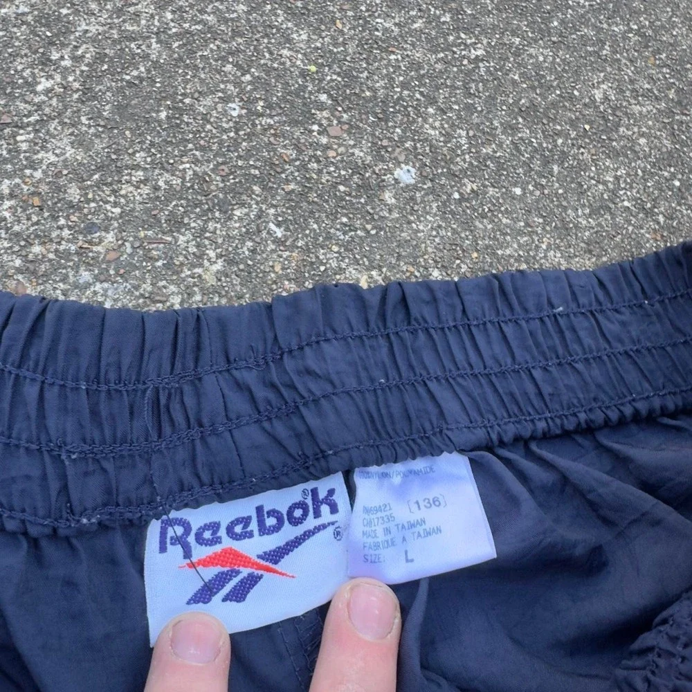 Vintage Y2K Reebok Track Pants Navy Baggy Wide Leg Windbreaker Large f2